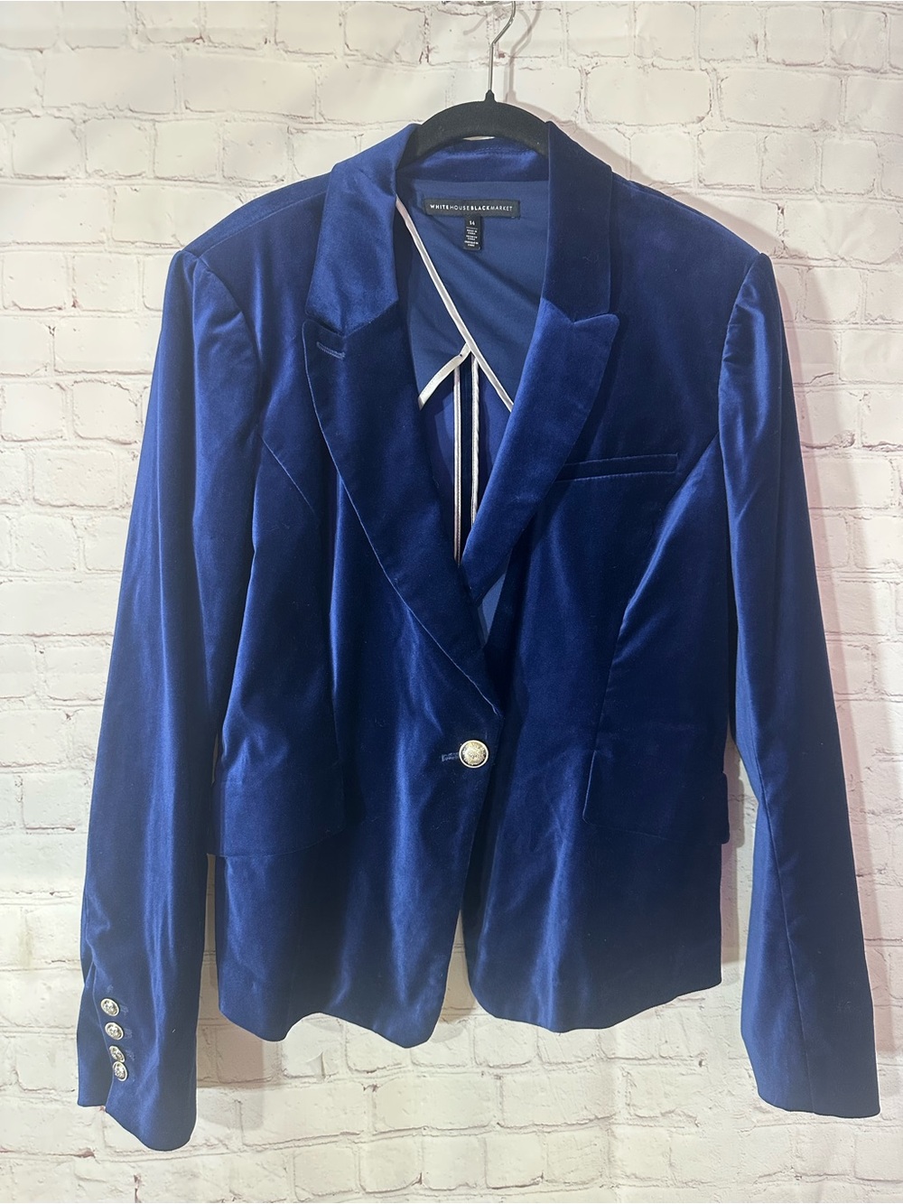 WHBM Royal Blue Velvet Blazer Gold Buttons Size 14